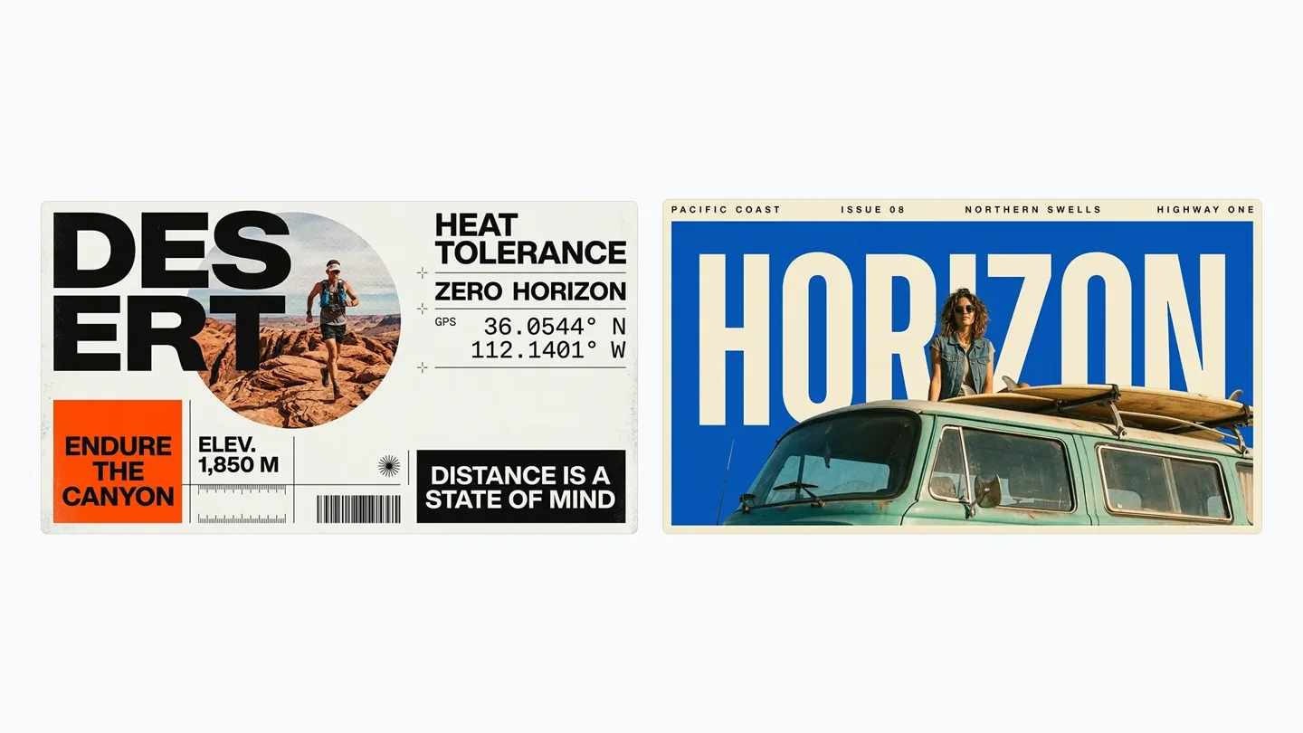 Official Nano Banana 2.1 DESERT and HORIZON outdoor poster designs